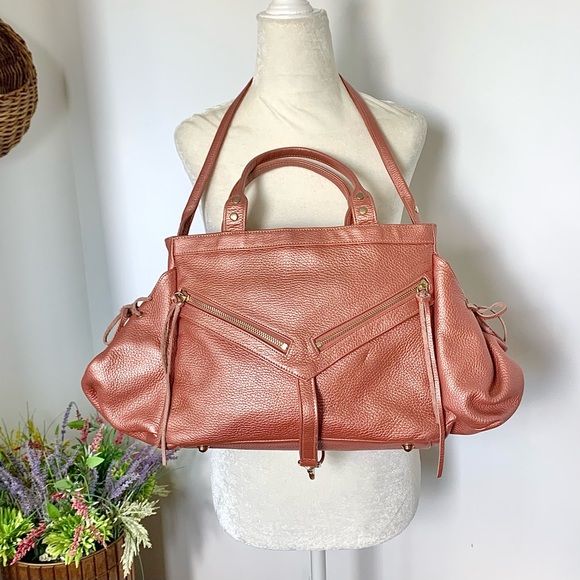 Botkier Metallic Leather Trigger Satchel Shoulder Bag Salmon Pink - Picture 6 of 16